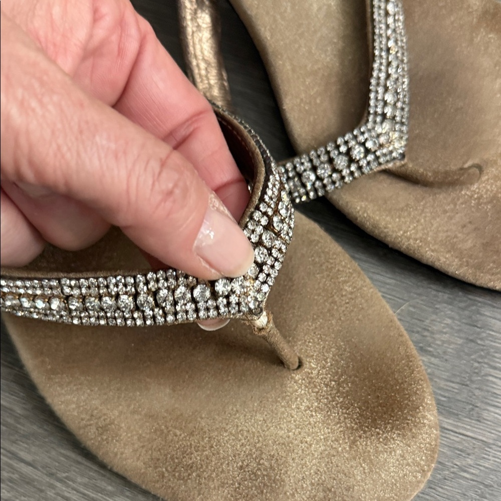 Pelle Moda Gold Sandals with Rhinestone Straps - Picture 3 of 7